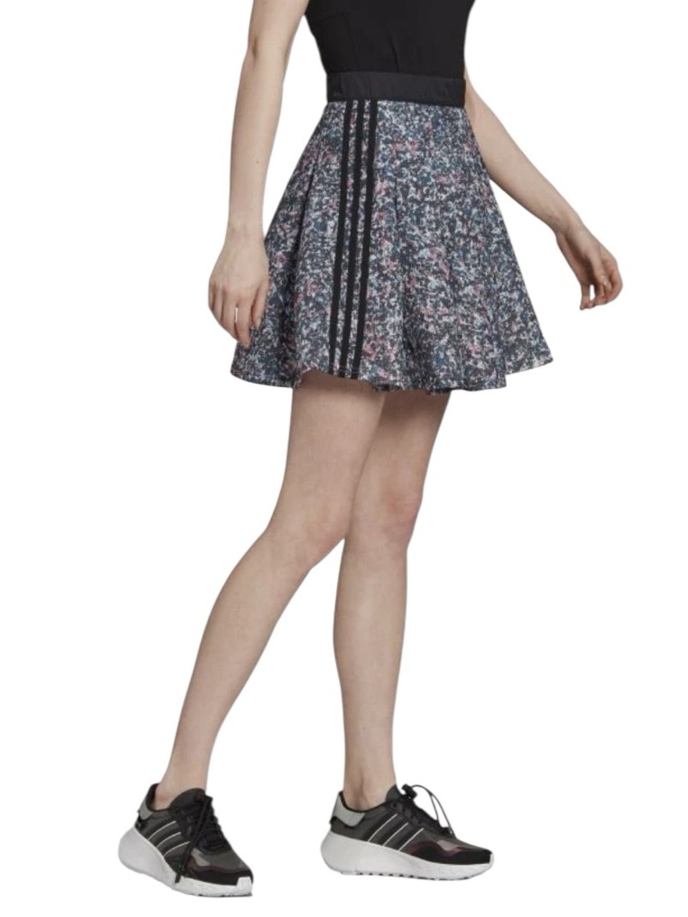 adidas PrimeGreen Floral Print Skater Skirt with Iconic Three-Stripe Detail